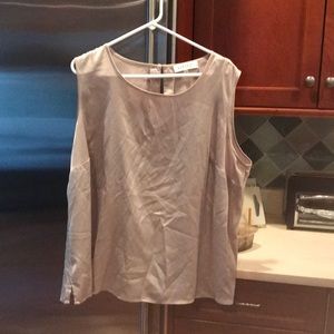 Sleeveless taupe shimmery silky blouse in 3x